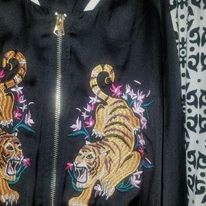 Lily Flower Tiger Bomber Jacket